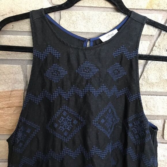 Aritzia Wilfred Trompette Embroidered Geometric Linen Sleeveless Dress Black XS - Picture 3 of 12